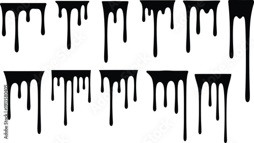 Dripping black paint effect on white background