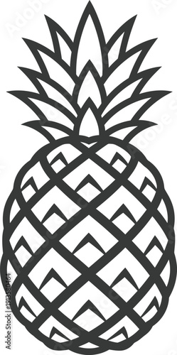 A black and white line drawing of a pineapple