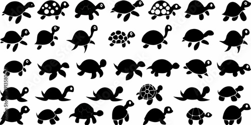A collection of diverse turtle silhouettes in varying poses and styles