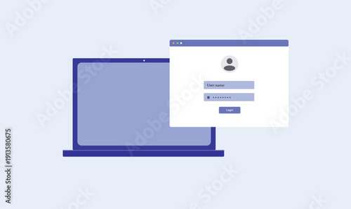 Laptop with login screen on light blue background