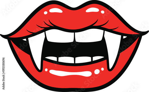 Cartoon vampire lips with fangs
