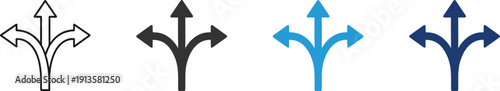 Direction arrow icon with multiple paths for strategy and decision making concept.