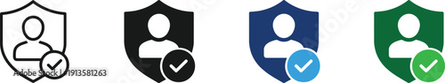 User security icon with shield and check mark for safe access concept.