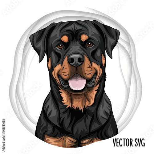 Rottweiler Dog Portrait, Vector Art, Friendly Expression, Domestic Animal