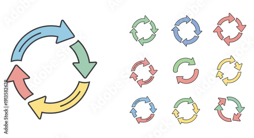 Colorful Circular Arrows Cycle Process Icons Set