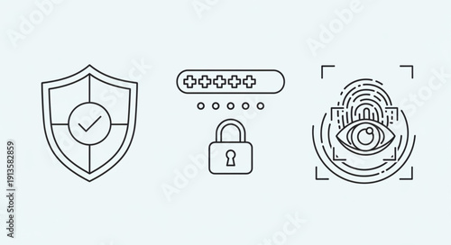 Cybersecurity icons for digital protection and access control.