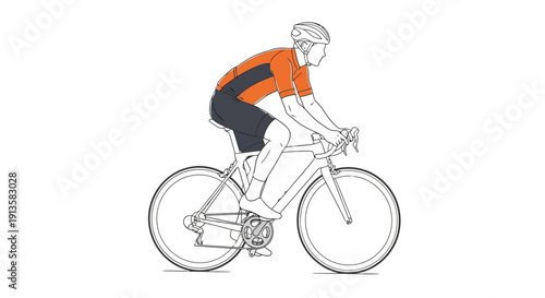 Cyclist Riding Bicycle Wearing Cycling Gear and Helmet.
