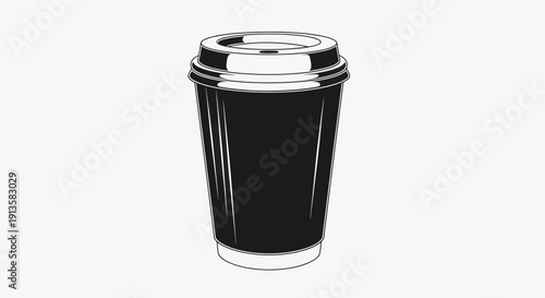 Black Coffee Cup with Lid, Isolated on White Background