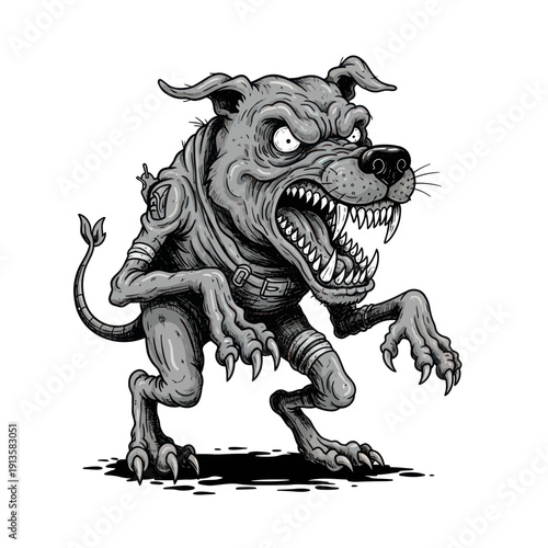 Fierce Monster Dog Cartoon Illustration