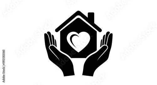 Hands Holding House with Heart Icon - Home Care, Love, Safety, Security