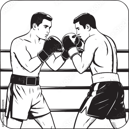 Two boxers fighting in a boxing ring with gloves on their hands