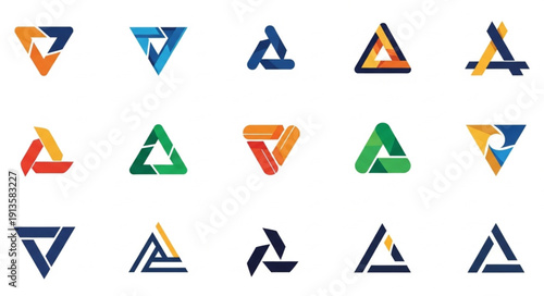 Collection of abstract triangle logos and icons.