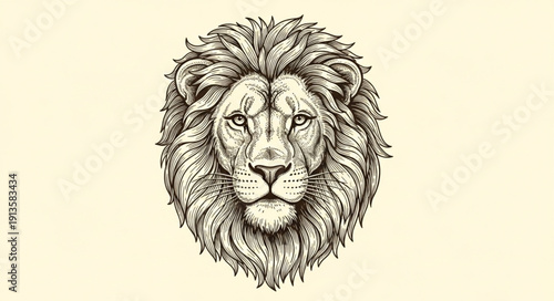 Detailed sketch of a majestic lion head facing forward.