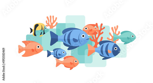 Lively Marine Life in Clear Blue Ocean