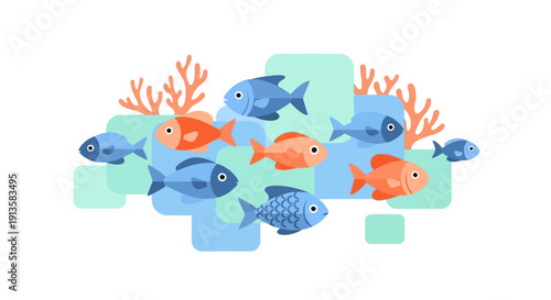 Colorful Fish Swimming Together in Tropical Waters