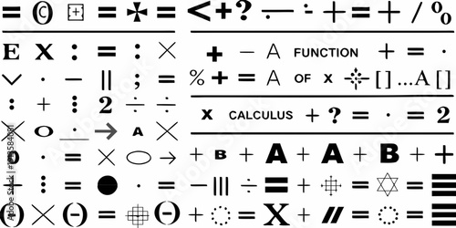 Complex mathematical equation and symbols displayed on a whiteboard