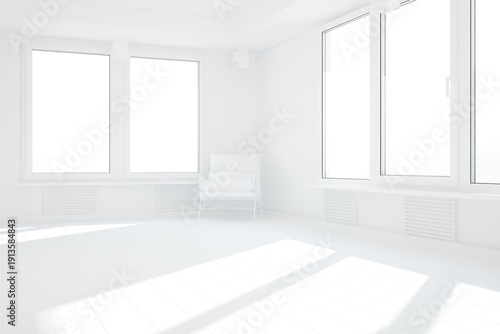 modern room with armchair and heating battery in white color interior design. 3D illustration