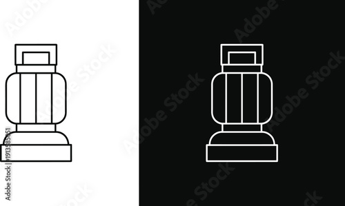 Gas cylinder icon in outline and inverted styles, black and white propane tank symbol isolated on light and dark backgrounds, minimalist vector illustration for energy and fuel design