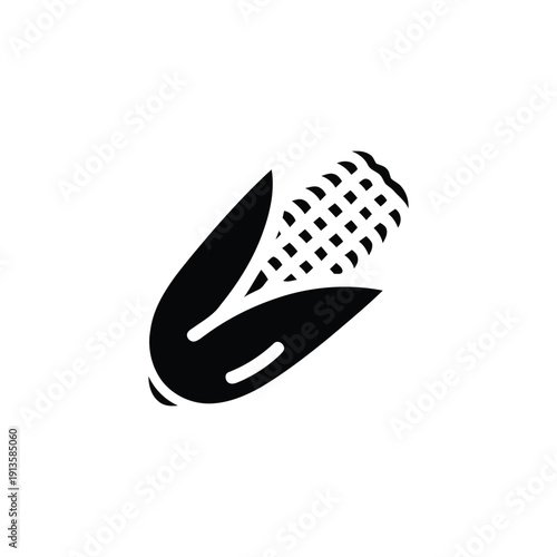 Stylized black and white illustration of a single ear of corn