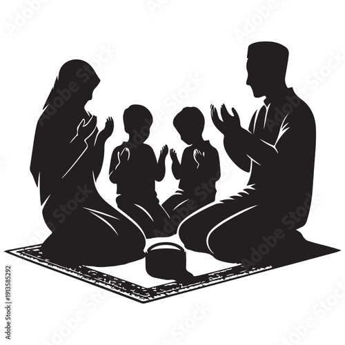 Family praying together in silhouette, a moment of devotion and unity.