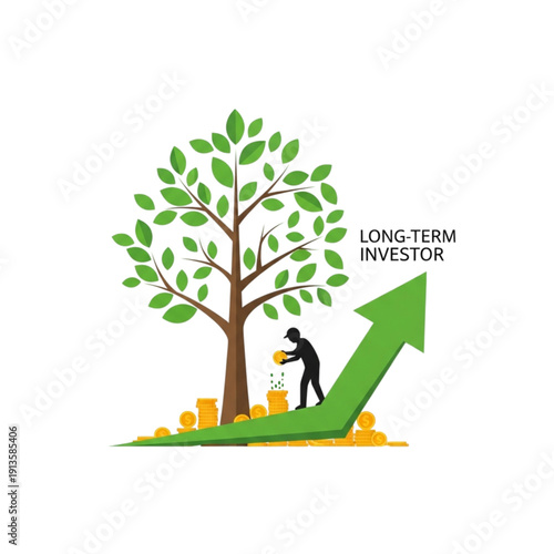Man Planting Money Tree Growth isolated on transparent background.