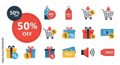 Collection of Shopping Icons and Sale Symbols.