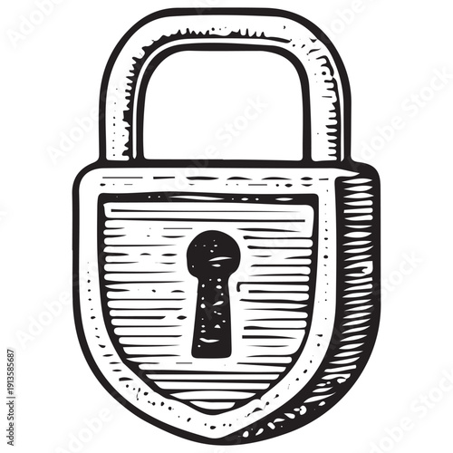 Vintage Shield Padlock Illustration – Antique Security Lock Line Art