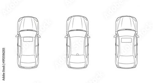 Three cars seen from above in a row.