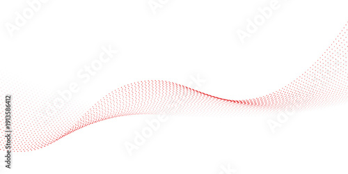 Red dotted wave line pattern. Halftone undulate net background. Abstract flowing particle lattice wallpaper. Vector curved dash gradient element for poser, banner, presentation, booklet, brochure
