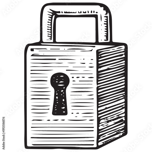 Vintage Padlock Illustration – Antique Security Lock Engraving Line Art