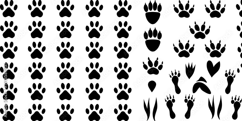 Fototapeta premium A collection of various animal paw prints in black and white