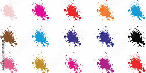 Collection of vibrant abstract paint splatters in various colors