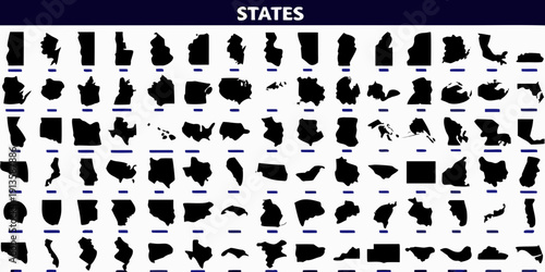 Silhouettes of united states arranged in a grid pattern