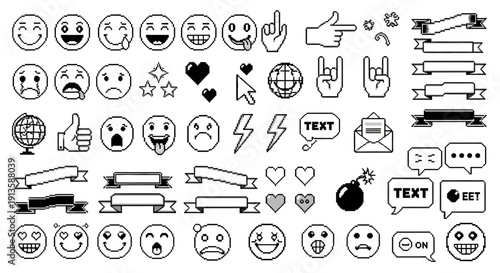 Retro Art Emoticon and Icon Set: Emotions, Symbols, and Graphics for Design