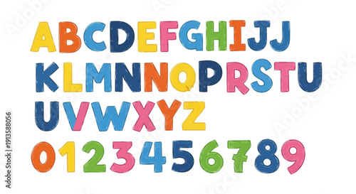 Colorful Hand-Drawn Letters and Numbers for Education and Children's Designs