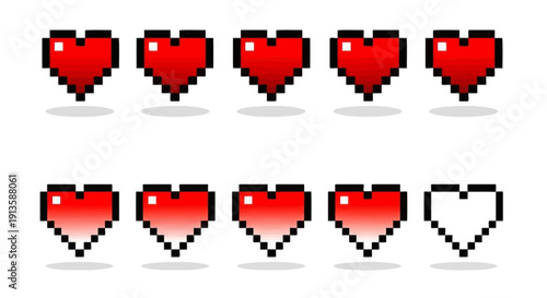 Heart Health Bar Indicators Set, Game Life Element Icons