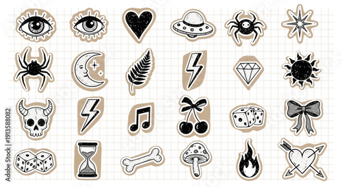 Mystical and Whimsical Doodle Sticker Pack Vector Art Collection