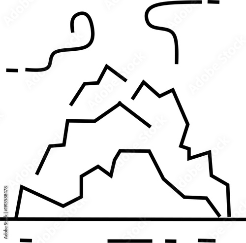 Minimal outline illustration of a pile of garbage or waste. Monochrome line vector icon representing pollution, landfill, environmental problems, waste accumulation, and sanitation issues.