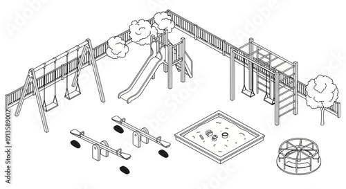 Playground equipment set with climbing frame and slide.