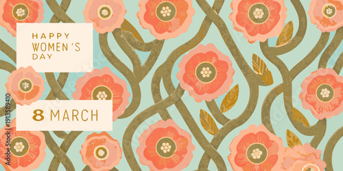 Floral pattern with text celebrating international women s day on march 8th