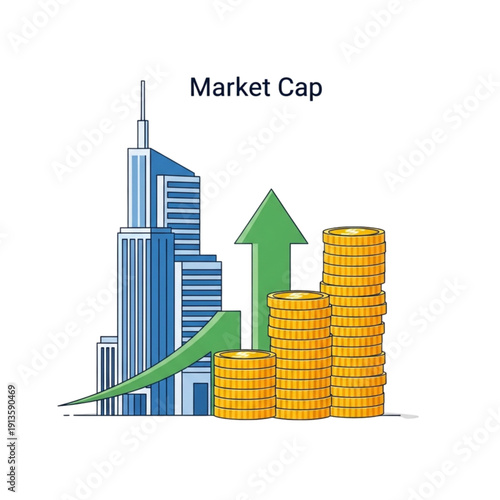 Coins Stacked with Green Arrow Rising isolated on transparent background.