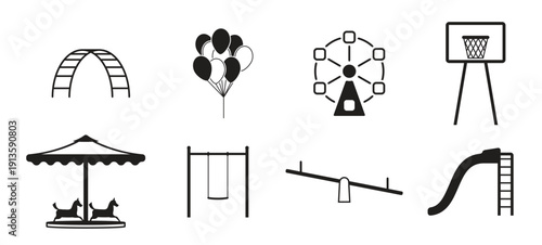 set of isolated icons on a theme amusement park