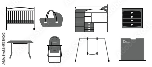  set of icons on a theme furniture for children