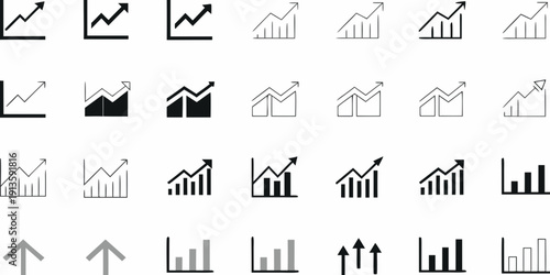 Collection of line graphs and bar charts displaying upward trends