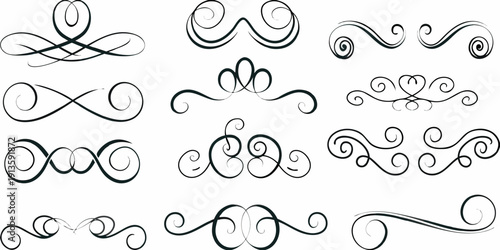 Collection of ornate black swirls and flourishes on a white background