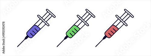 Syringe Icon Outline Style Vaccination Injection Medical Vector Illustration.