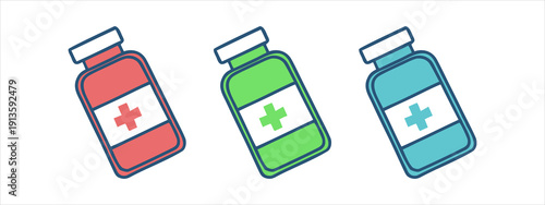 Medicine Bottle Icon Outline Style Pharmacy Drug Container Vector.