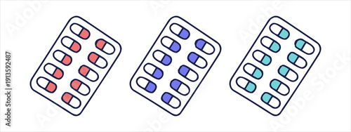 Medicine Blister Pack Icon Vector Outline Style Healthcare Drug Illustration.