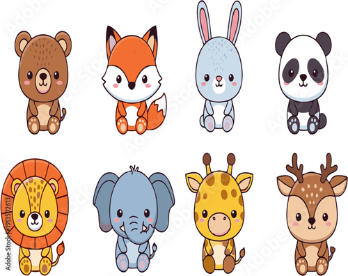 Set of cartoon animals vector icon set