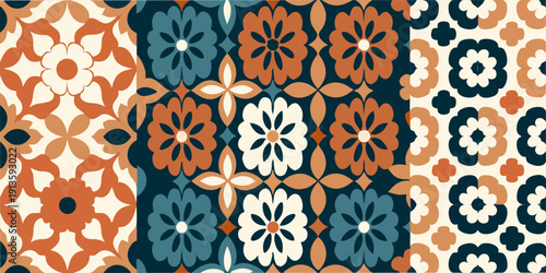 Intricate floral tile pattern with repeating geometric designs and warm tones